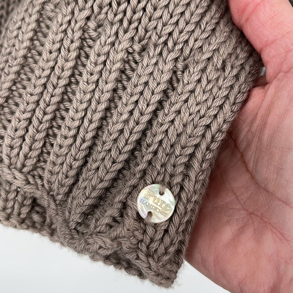 Pure Handknit Hoodie Sweater‎ Size M / L Chunky Knit Cotton Metal Buttons Gray - Picture 4 of 8